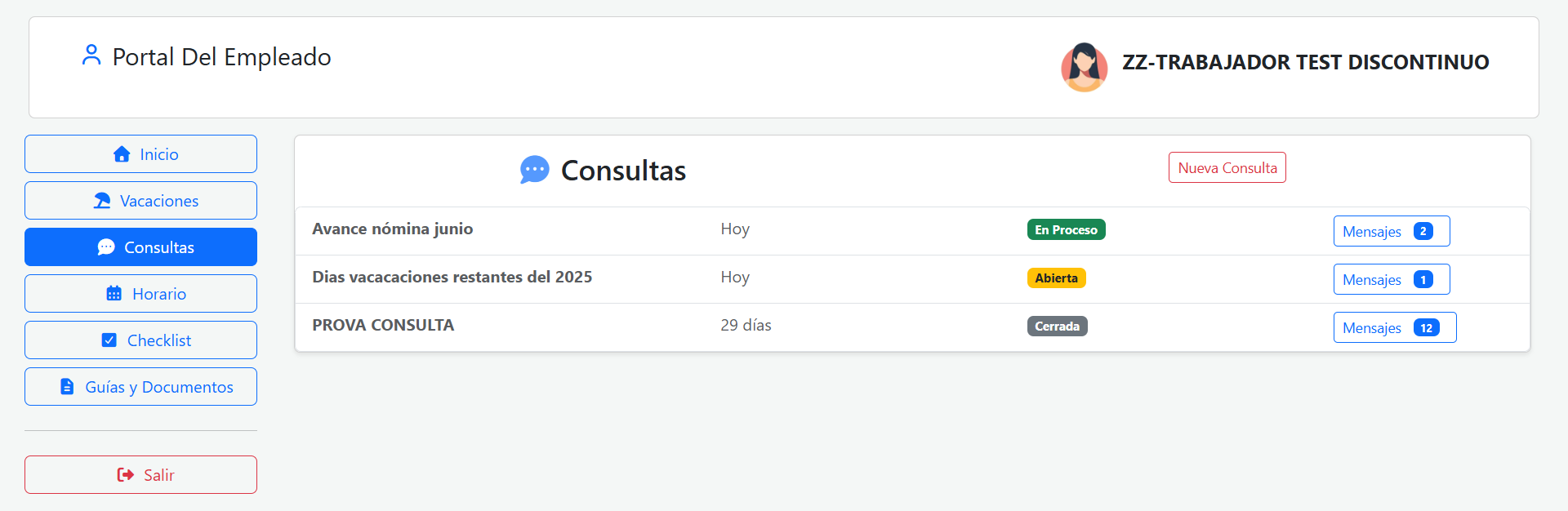 Pantalla lista consultas